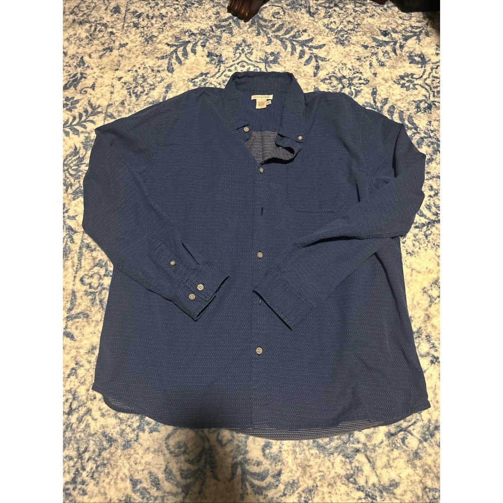 Carbon2Cobalt Shirt Mens L Blue Poka Dot Down Long Sleeve Casual